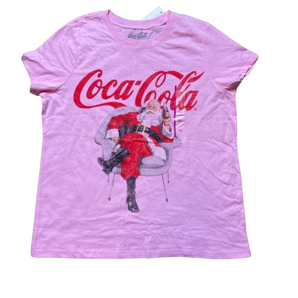 Coca Cola Santa  chilling in a chair and drinking a coke pink t-shirt women XXL - Picture 1 of 6